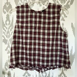 JENNI KAYNE Preppy Plaid Button Back Ruffle Edge Sleeveless Top S Small